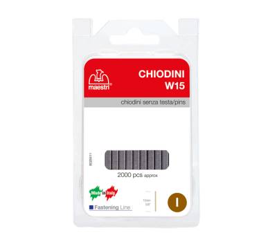 Chiodini W15 per fissatrici - senza testa - 15 mm - acciaio - conf. 2000 pezzi - Romeo Maestri - 1130820 - 8005231465040 - DMwebShop - 1