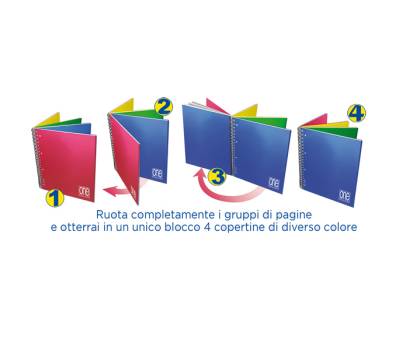 Blocco One Color 4 x 4 - A4+ - forato - 5 mm - 1 rigo - 120 fogli - 80 gr - spiralato - conf. 3 pezzi - Blasetti - 6783 - 8007758167834 - DMwebShop - 1
