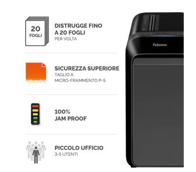Distruggidocumenti LX-221 - a microframmenti - nero - Fellowes - 5050401 - 50043859751551 - DMwebShop - 1