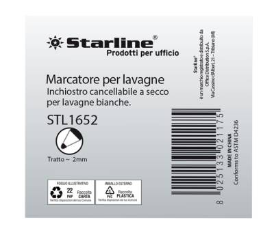 Marcatori per lavagne cancellabili - punta tonda 2 mm - colori assortiti - busta 4 pezzi - Starline - STL1652. - 8025133021175 - DMwebShop - 1