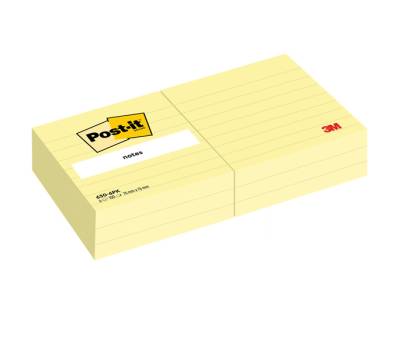 Blocco foglietti - giallo Canary - a righe - 76 x 76 mm - 100 fogli - conf. 6 pezzi - Post-it - 7100263309 - DMwebShop - 1