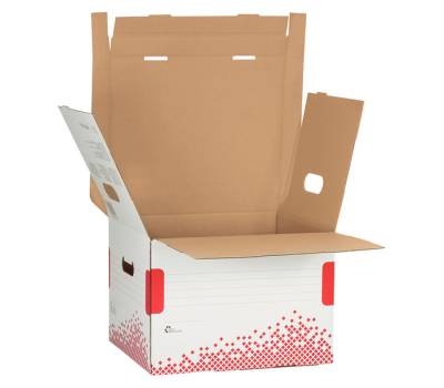 Scatola archivio Speedbox - dorso 8 cm - 35 x 25 cm - apertura totale - bianco e rosso - conf. 25 pezzi - Esselte - 623910 - 4049793026008 - DMwebShop - 3