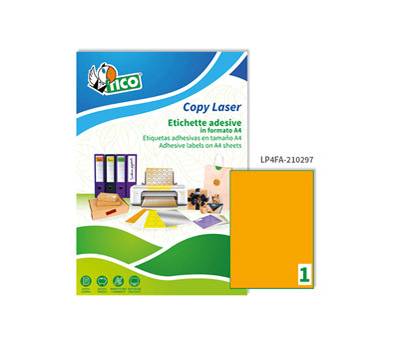 Etichetta adesiva LP4F - permanente - 210 x 297 mm - 1 etichetta per foglio - arancio fluo - conf. 70 fogli A4 - Tico - LP4FA-210297 - 8007827270229 - DMwebShop