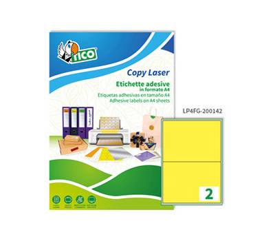 Etichette adesive LP4F carta angoli arrotondati permanenti 200 x 142 mm 2 etichette per foglio 70 fogli giallo fluo LP4FG 200142 - 17036