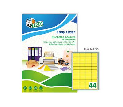 Etichette adesive LP4F carta angoli arrotondati permanenti 47,5 x 25,5 mm 44 etichette per foglio 70 fogli giallo fluo LP4FG 4725 - 17014