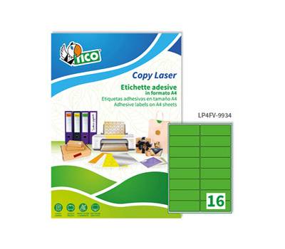 Etichette adesive LP4F carta angoli arrotondati permanenti 99,1 x 34 mm 16 etichette per foglio 70 fogli verde fluo LP4FV 9934 - 17065