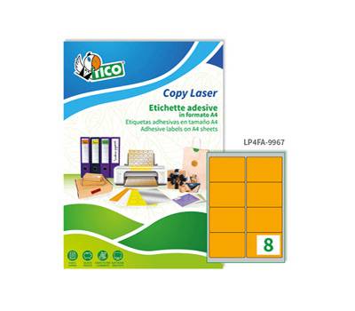 Etichette adesive LP4F carta angoli arrotondati permanenti 99,1 x 67,7 mm 8 etichette per foglio 70 fogli arancio fluo LP4FA 9967 - 17149