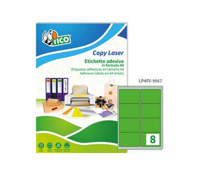 Etichette adesive LP4F carta angoli arrotondati permanenti 99,1 x 67,7 mm 8 etichette per foglio 70 fogli verde fluo LP4FV 9967 - 17175