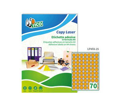 Etichette adesive tonde LP4F in carta con margini permanenti diametro 25 mm 70 fogli arancio fluo - 17077