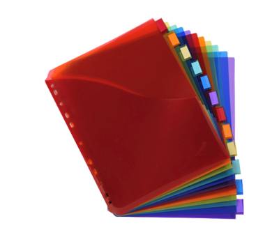 Divisori neutri a 12 tacche PP A4 maxi con portaetichetta colori assortiti - 13850 - 1 Divisori neutri a 12 tacche PP A4 maxi con portaetichetta colori assortiti - 13850 - 1