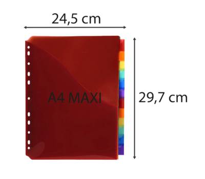 Divisori neutri a 12 tacche PP A4 maxi con portaetichetta colori assortiti - 13850 - 2 Divisori neutri a 12 tacche PP A4 maxi con portaetichetta colori assortiti - 13850 - 2