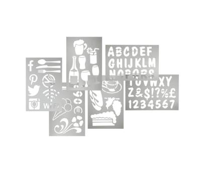 Stencil trasparenti assortiti lettere numeri forme 32 x 22 cm set 6 pezzi - 13490 - 1