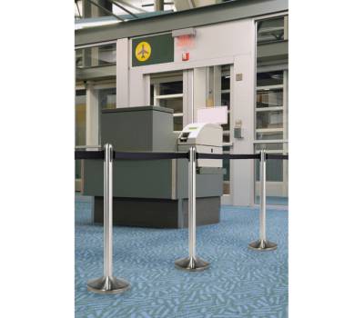 Colonnina segnapercorso cromata altezza 100 cm nastro retrattile nero da 210 cm - 13681 - 1