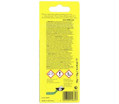 Colla bicomponente Plus 90 min - 30 ml - 2 x 15 ml - trasparente - Uhu - D9249 - 7000068 - 4026700456707 - DMwebShop - 1 Colla bicomponente Plus 90 min - 30 ml - 2 x 15 ml - trasparente - Uhu - D9249 - 7000068 - 4026700456707 - DMwebShop - 1
