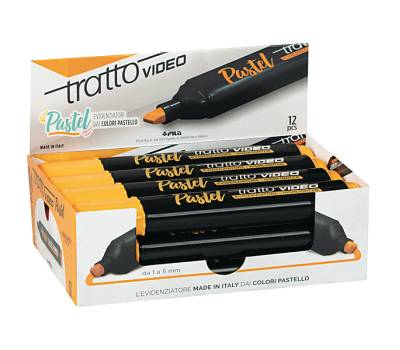 Evidenziatore Video pastel - punta a scalpello - da 1 - 5 mm - arancione mandarino - conf. 12 pezzi - Tratto - 833503 - 8000825025181 - DMwebShop - 1