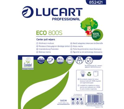 Bobina asciugatutto Speedy Eco 800S 2 veli 18,5gr diametro 25,5 cm H22,8 cm x 180m microgoffrata Lucart 852421 - 16568 - 1