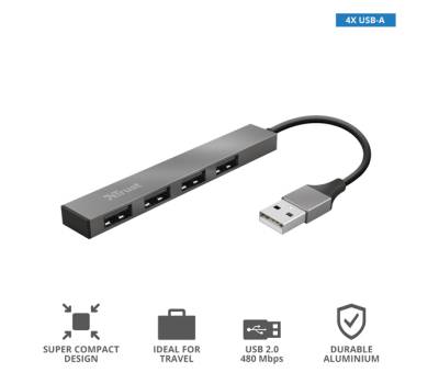 Hub Mini 4 porte Halyx - alluminio - Trust - 23786 - 8713439237863 - DMwebShop - 1