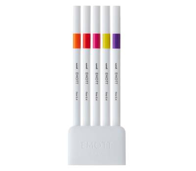 Fineliner Emott - tratto 0,4 mm - colori assortiti passion - conf. 5 pezzi - Uni Mitsubishi - M PEM-SY 5C 2 - DMwebShop - 1