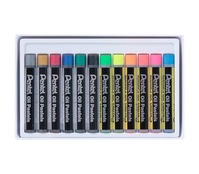 Pastelli a olio - lunghezza 60 mm - colori fluo e metal assortiti - astuccio 12 pezzi - Pentel - PHN-MF12 - 840010402506 - DMwebShop - 1