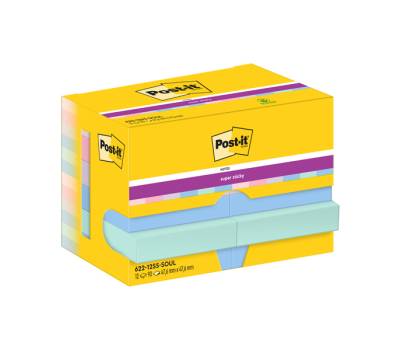 Blocco Post it Super Sticky 622-12SS-SOUL - 47,6 x 47,6 mm - colori Soulful - 90 fogli - conf. 12 pezzi - Post-it - 7100290159 - 4064035065706 - DMwebShop - 1
