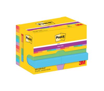 Blocco Post it Super Sticky 622-12SS-PLAY - 47,6 x 47,6 mm - colori Playful - 90 fogli - conf. 12 pezzi - Post-it - 7100290166 - 4064035065713 - DMwebShop - 1