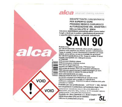 Disinfettante concentrato Sani 90 - battericida - fungicida - 5 lt - Alca - ALC1209 - 8032937571300 - DMwebShop - 2 Disinfettante concentrato Sani 90 - battericida - fungicida - 5 lt - Alca - ALC1209 - 8032937571300 - DMwebShop - 2