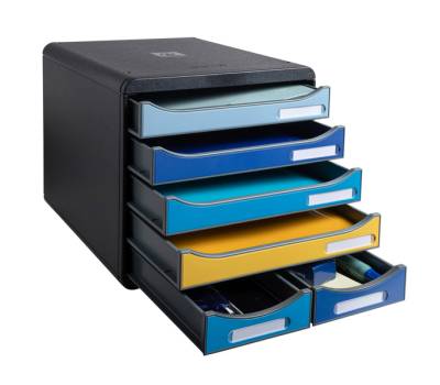 Cassettiera Big Box Maxi Bee Blue - 6 cassetti A4 - nero-multicolore - Exacompta - 3124202D - 9002494312424 - DMwebShop - 1