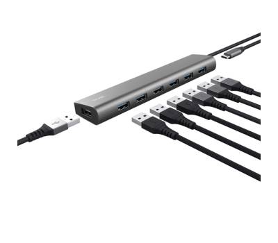 Hub Halyx - 7 porte - USB 3.2 Gen 1 - alluminio - grigio - Trust - 24967 - 8713439249675 - DMwebShop - 2