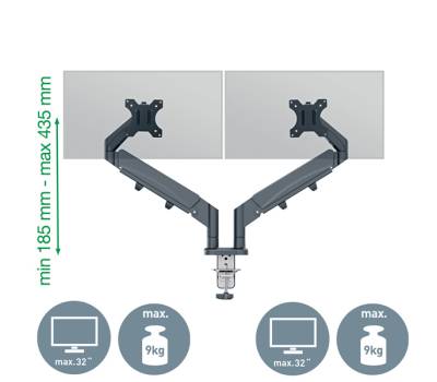 Braccio salvaspazio - per 2 monitor - grigio scuro - Leitz - 65370089 - 4002432134687 - DMwebShop - 1