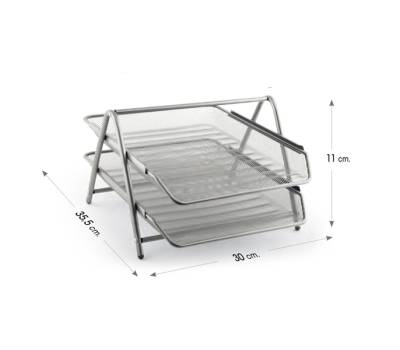 Vaschetta portacorrispondenza 2 ripiani 35,5 x 30 x 21 cm rete metallica argento - 10565 - 1