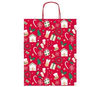 Shopper in carta kraft - con manici - 16 x 21 x 8 cm - fantasia natale - Sadoch - conf. 25 pezzi - Rex Sadoch - SDX16000NAT - 8006715199376 - DMwebShop - 1