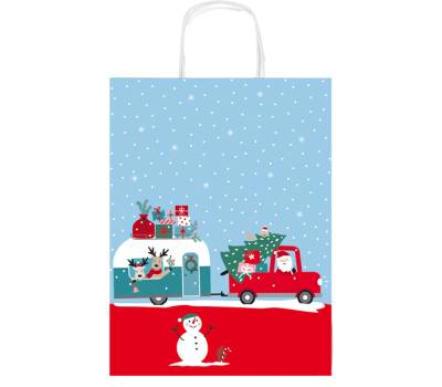 Shopper in carta kraft - con manici - 16 x 21 x 8 cm - fantasia natale - Sadoch - conf. 25 pezzi - Rex Sadoch - SDX16000NAT - 8006715199376 - DMwebShop - 2