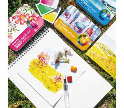 Acquerelli demi godet con pennello brush in scatola di metallo astuccio 18 colori - 21895 - 2