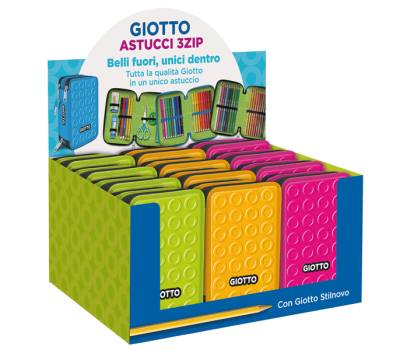 Astuccio 3 zip collezione Stilnovo 19,5 x 7,5 x 12,9 cm colori neon assortiti - 25174 - 7