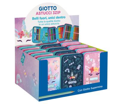 Astuccio 3 zip Candy collection 19,5 x 7,5 x 12,9 cm tessuto fantasie assortite - 25182 - 7