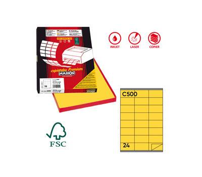 Etichetta adesiva C500 - in carta - permanente - 70 x 36 mm - 24 etichette per foglio - giallo - scatola 100 fogli A4 - Markin - X210C500GI - 8007047021625 - DMwebShop