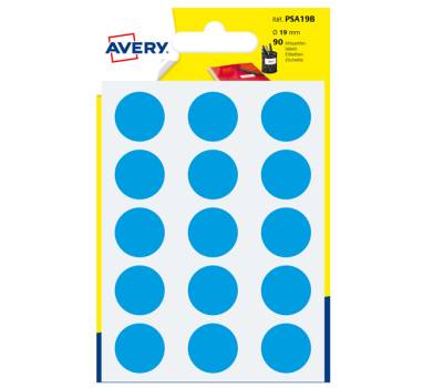 Etichetta adesiva tonda PSA - permanente - Ø 19 mm - blu - blister 90 etichette - Avery - PSA19B - 5014702026416 - DMwebShop