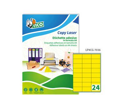 Etichette adesive LP4C in carta permanenti 70 x 36 mm 24 etichette per foglio 70 fogli giallo opaco Tico LP4CG 7036 - 2354