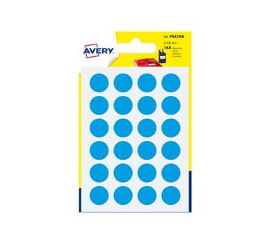 Etichette adesive tonde PSA in carta permanenti diametro 15 mm 24 etichette per foglio 7 fogli blu Avery PSA15B - 3522