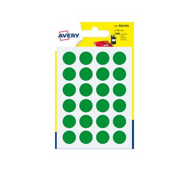 Etichette adesive tonde PSA in carta permanenti diametro 15 mm 24 etichette per foglio 7 fogli verde Avery PSA15V - 3513
