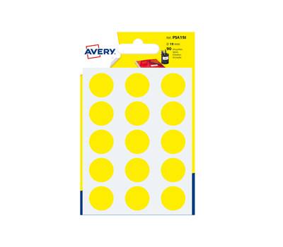 Etichette adesive tonde PSA in carta permanenti diametro 19 mm 15 etichette per foglio 6 fogli giallo Avery PSA19J - 3507