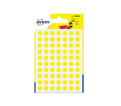 Etichette adesive tonde PSA in carta permanenti diametro 8 mm 70 etichette per foglio 7 fogli giallo Avery PSA08J - 3510