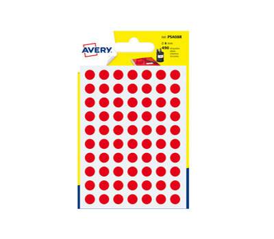 Etichette adesive tonde PSA in carta permanenti diametro 8 mm 70 etichette per foglio 7 fogli rosso Avery - 3505