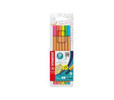 Fineliner Point 88 - tratto 0,4 mm - colori assortiti neon - conf. 6 pezzi - Stabilo - 88/6-1 - 4006381493451 - DMwebShop
