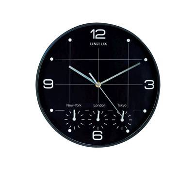 Orologio da parete On Time 4 fusi orari diametro 30 cm nero Unilux 400094567 - 9682
