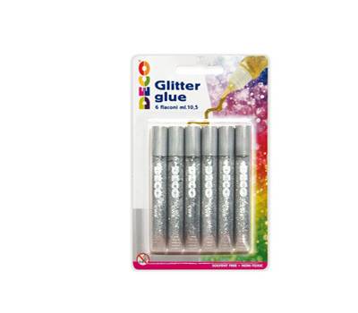 Blister colla glitter - 10,5 ml - argento - conf. 6 pezzi - Deco - 05884 - 8004957058840 - DMwebShop