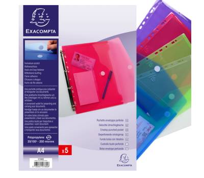 Busta forata con chiusura in velcro - PPL - 24 x 32 cm - colori assortiti - conf. 5 pezzi - Exacompta - 57380E - 82468A - DMwebShop