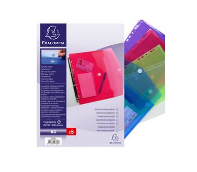 Busta forata con chiusura in velcro - PPL - 24 x 32 cm - colori assortiti - conf. 5 pezzi - Exacompta - 57380E - 82468A - DMwebShop