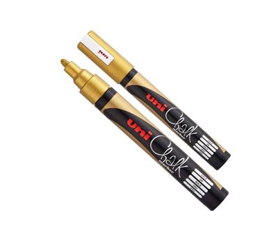 Marcatore a gesso liquido Uni Chalk Marker - punta tonda - 1,8 - 2,5 mm - oro - Uni Mitsubishi - M PWE5M ORO - 4902778222089 - DMwebShop
