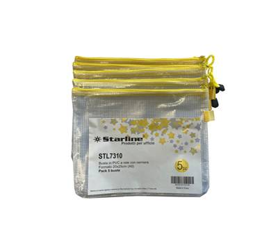 Busta a rete con cerniera gialla - PVC - A5 - 20 x 25 cm - trasparente - conf. 5 pezzi - Starline - 3301 stl - 8025133103123 - DMwebShop Busta a rete con cerniera gialla - PVC - A5 - 20 x 25 cm - trasparente - conf. 5 pezzi - Starline - 3301 stl - 8025133103123 - DMwebShop